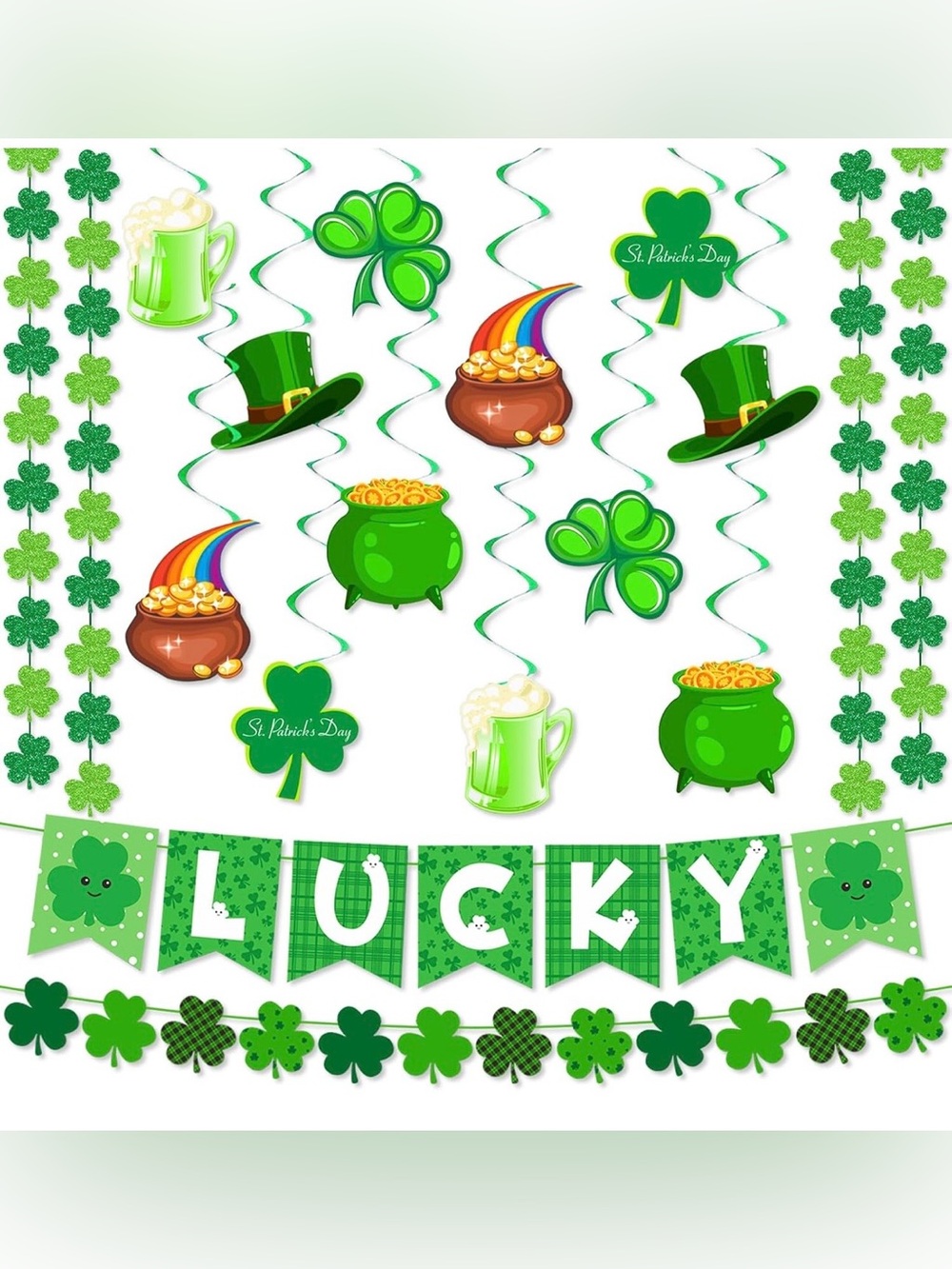 30 Piece St. Patrick's Day Hanging Decoration Set, 'Lucky' Banner